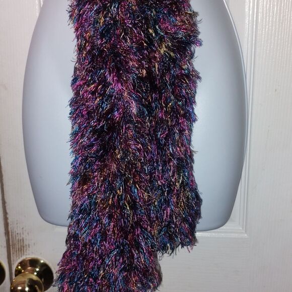 Multicolor super soft fuzzy scarf purple, teal , pinks, light gold etc - Picture 3 of 6
